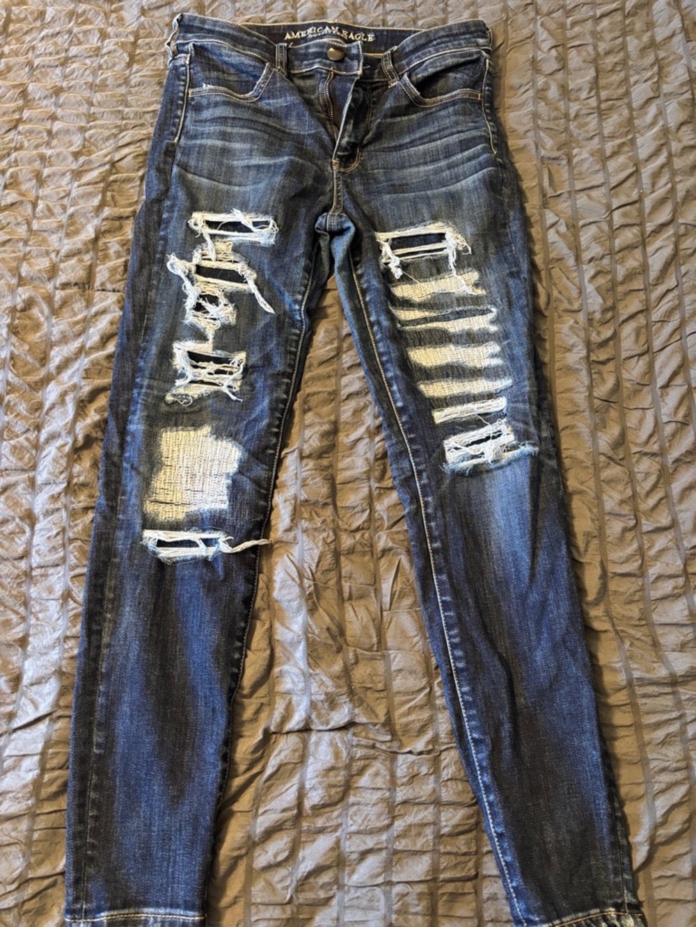 American Eagle Outfitters Dark Blue Distressed Skinny Jeans